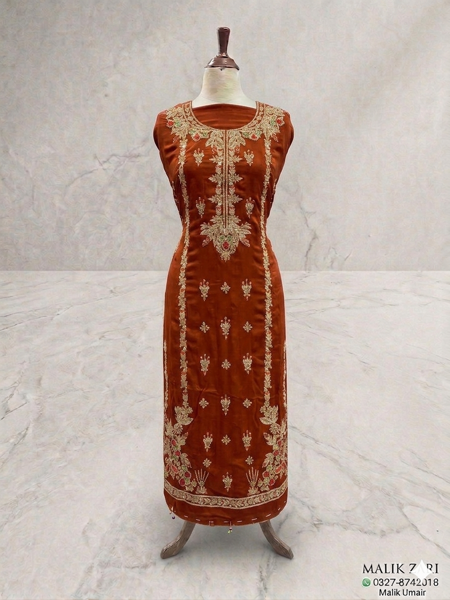 Tussle Silk Handmade Embroidered Unstitched 3-Piece Party Wear Suit | Luxury Collection